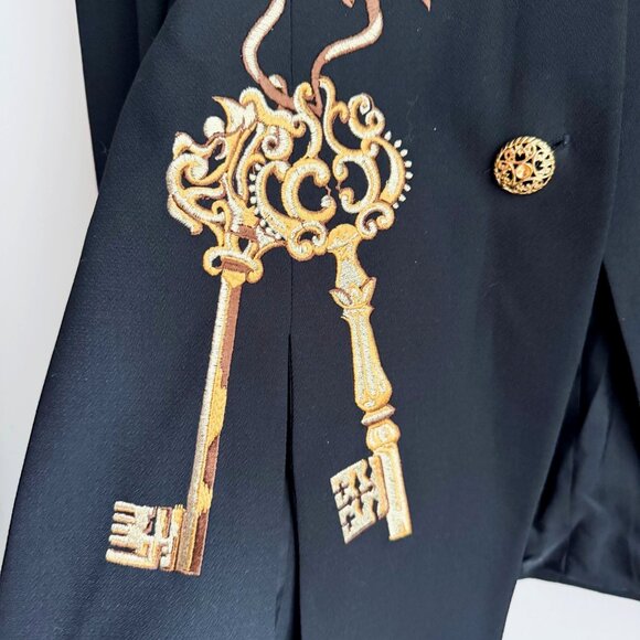 Vintage Jovani Gold Key Detail Classic Black Blazer 8 - Picture 2 of 6